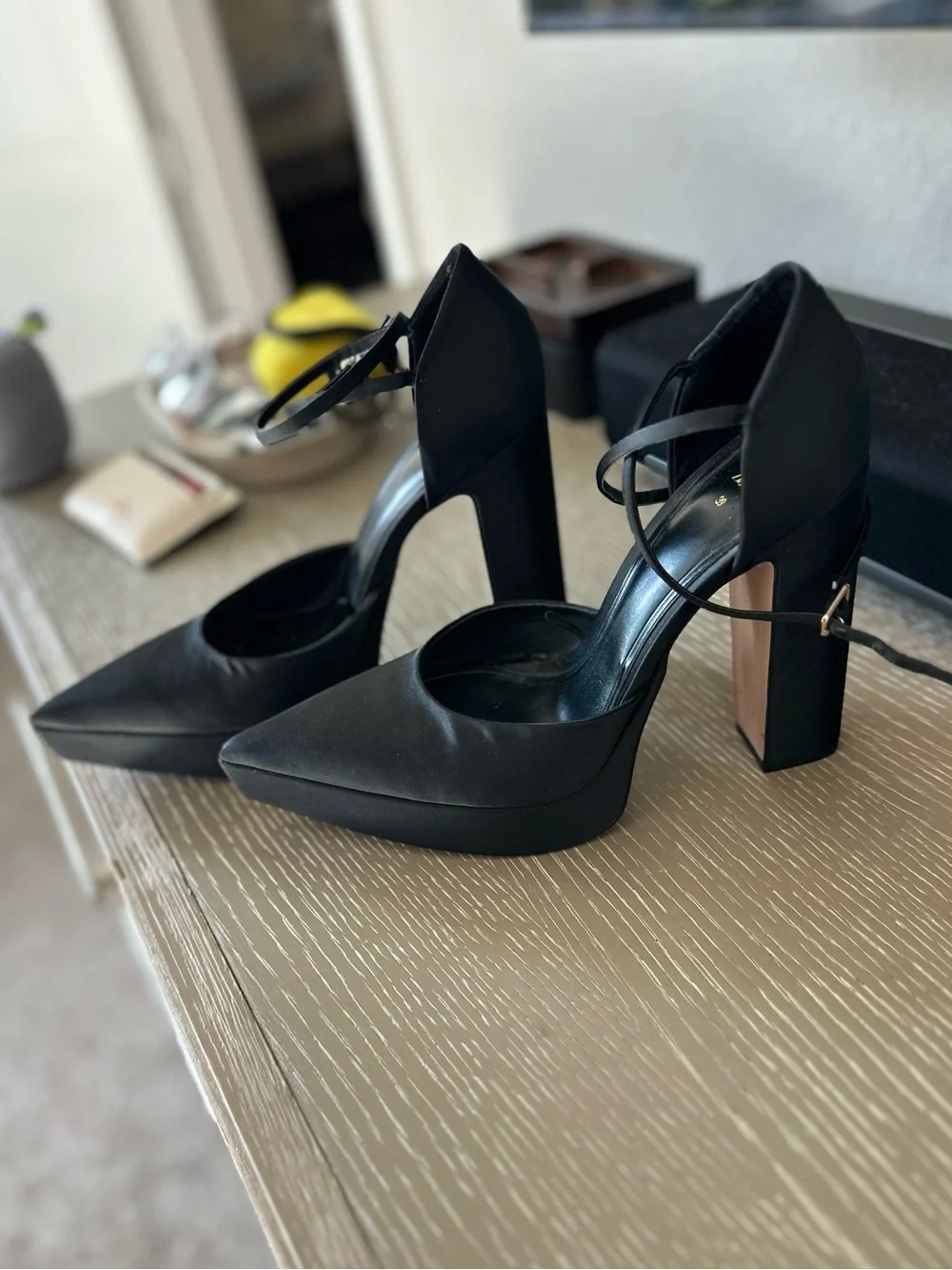 Zara Black Pointed-Toe Ankle-Strap Heels